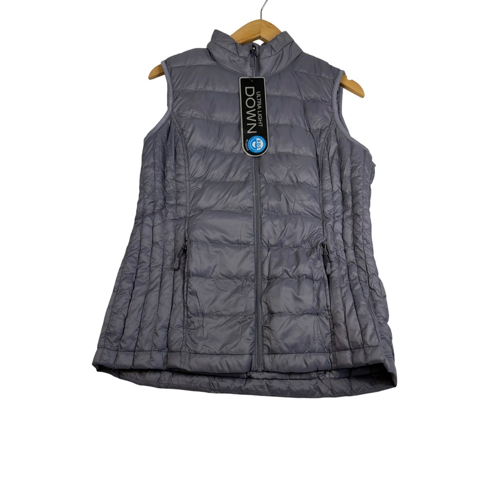 32 Degrees Heat Womens Ultra Light Down Puffer Vest Gray Full Zip Size S